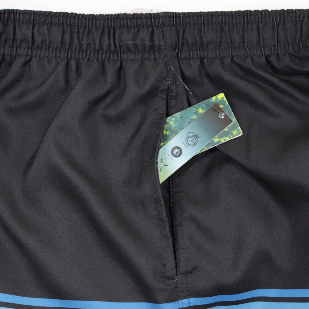 Burnside Mens‎ Pocket Quick Dry Tropical Print Swim Trunks Shorts Black/Blue XL